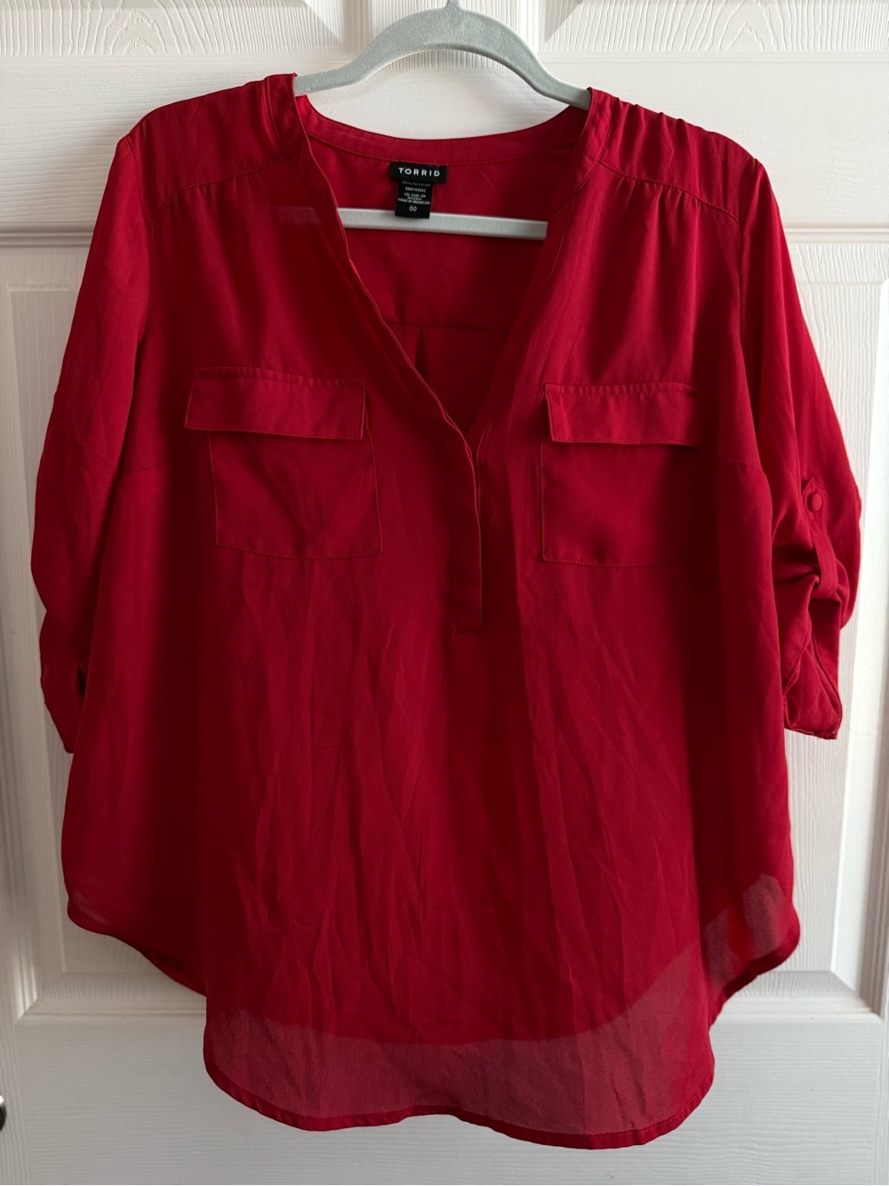 Torrid Red Harper Blouse Roll Tab Sleeves